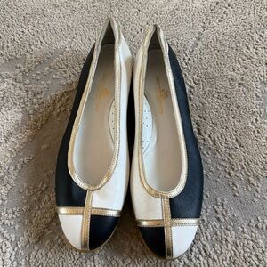 WALTER GENUIN leather Golf Shoes flats preppy 
Black White gold slip on 40